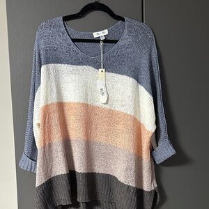 She + Sky Multicolor Striped V-Neck Sweater